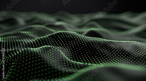  Abstrakter dunkler Technologie Hintergrund mit grünen linearen Wellen in Bewegung