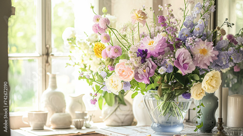 Fototapeta Naklejka Na Ścianę i Meble -  Beautiful bouquet of flowers in vase. Floral arrangement