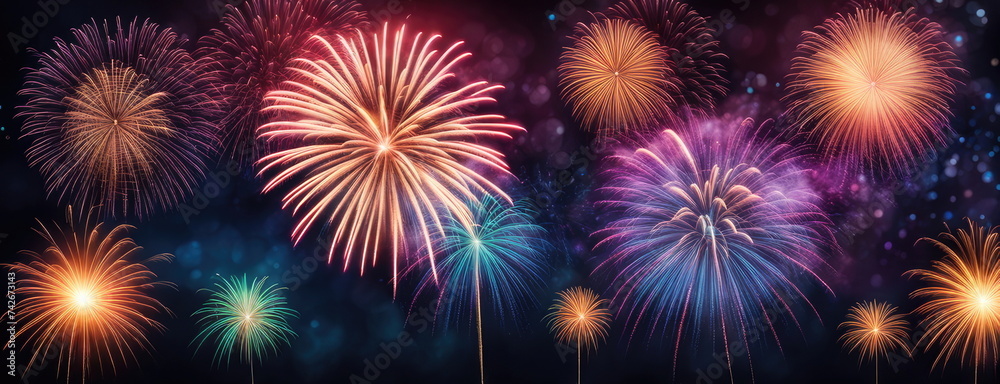 Spectacular Fireworks Display with Bokeh Lights Background Spectacular Fireworks Display with Bokeh Lights Background