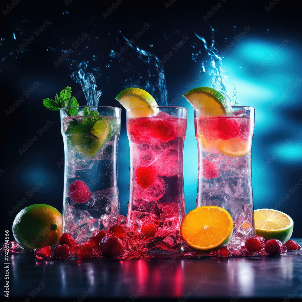 Revitalize Dynamic Hydration Mixing in Neon Backlight, Vibrant Blur