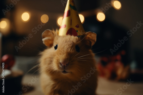 rat with birthday cap