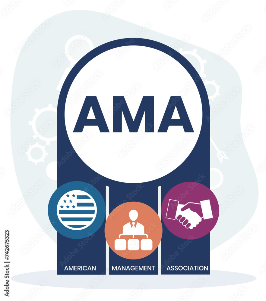 Obraz premium AMA, American Management Association. Concept with keywords and icons. Flat vector illustration. Isolated on white background.