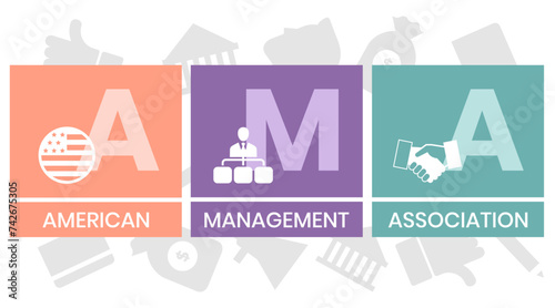 AMA, American Management Association. Concept with keywords and icons. Flat vector illustration. Isolated on white background.