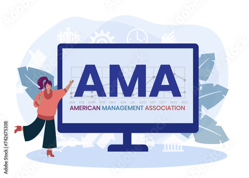 AMA, American Management Association. Concept with keywords and icons. Flat vector illustration. Isolated on white background.