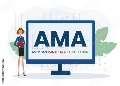 AMA, American Management Association. Concept with keywords and icons. Flat vector illustration. Isolated on white background.