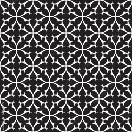 White on Black thorn geometric round seamless repeat pattern background