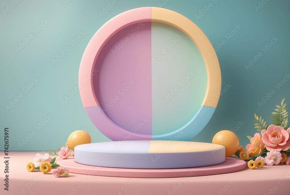 3D rendering round podium with pastel color combination good for product promotion