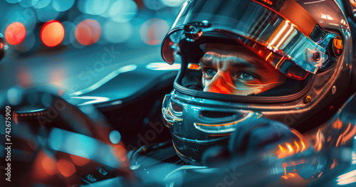 photograph of a racing driver in the car