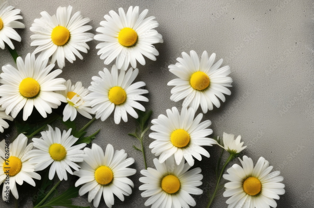 Fototapeta premium White Daisies on Grey Background