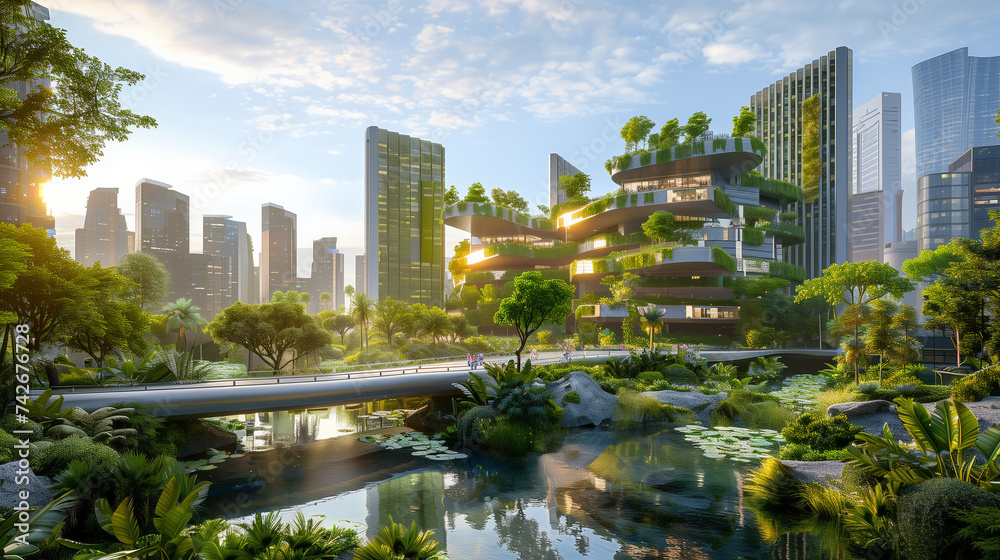 Modern Green Cityscape with Eco-friendly Buildings, Sustainable and ...
