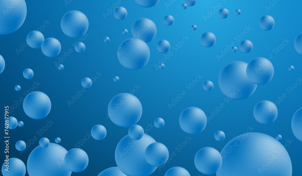 3D bubbles are floating on a blue background like a bubble rising to the surface of the water. Abstract background, 
