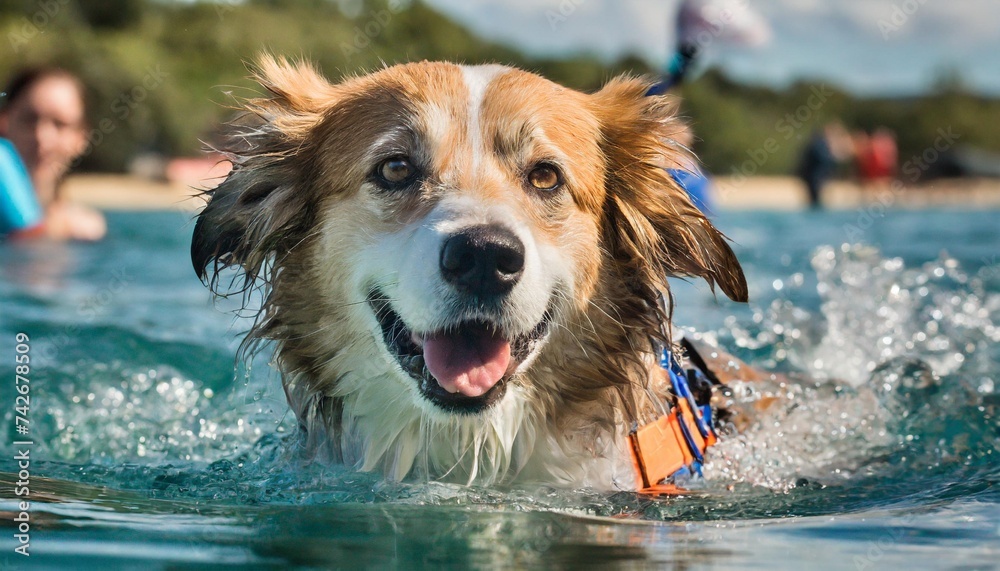 dog swimming lesson