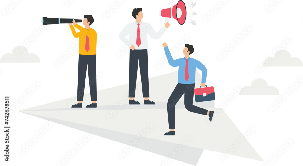 Business team flying on paper plane, Observing through telescope plan and target concept,
Business team flying on paper plane, Observing through telescope plan and target concept,