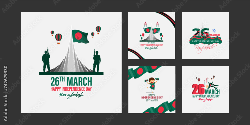 Fototapeta premium Vector illustration of Bangladesh Independence Day social media feed set template