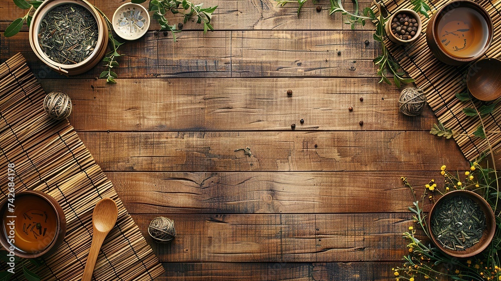 Serenity in Simplicity: Herbal Teas on Wood

