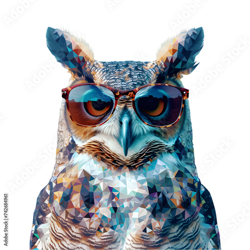 an owl wearing sunglasses isolated on transparent background
