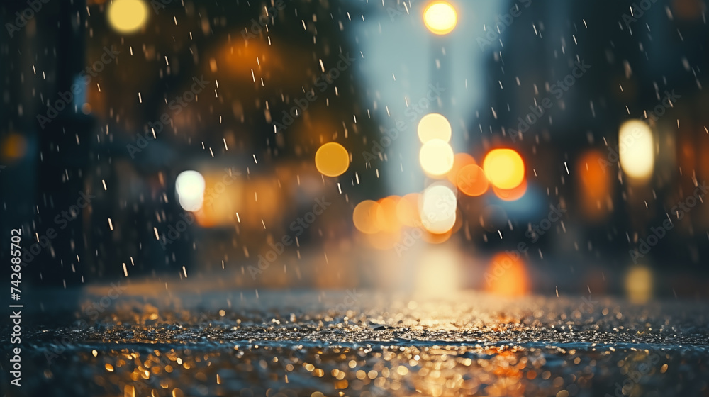 Naklejka premium Warm background picture of the street in the rain 