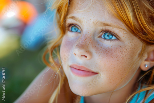portrait of a girl with blue eyes and golden hair