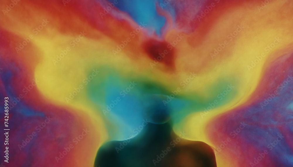 Meditative astral woman, colorful metaphor aura, esoterics