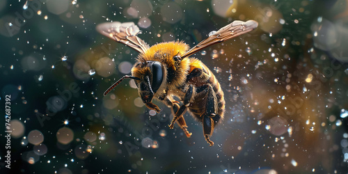 bee flies out of evidence, macro shot © Oleksandr