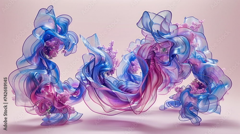 Vibrant Fluidity: Abstract Art of Blue and Purple Ink Drops in Watercolor Motion