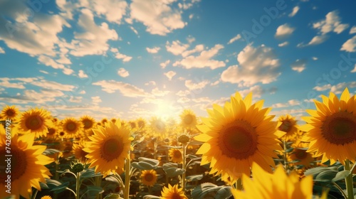 Majestic Field of Sunflowers Bathed in Sunlight