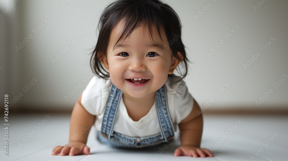 Portrait of cute asian baby girl crawling on the floor. Portrait of cute asian baby girl crawling on the floor.