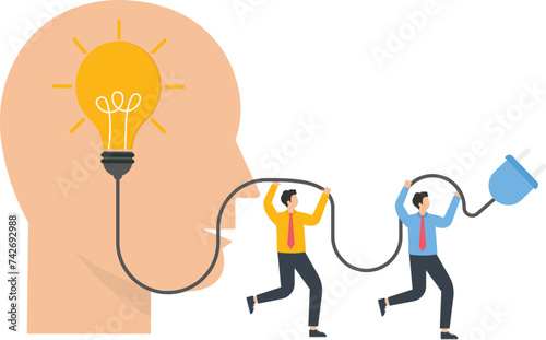 Brainstorming and light bulb with creativity, Brain charging and ideas development concept,

