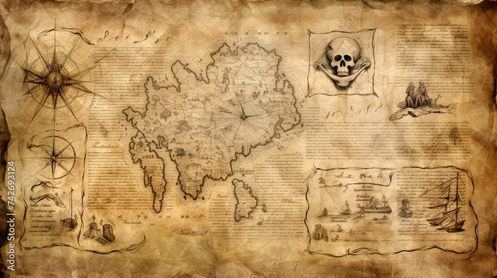 Fototapeta premium compass pirate treasure map elements