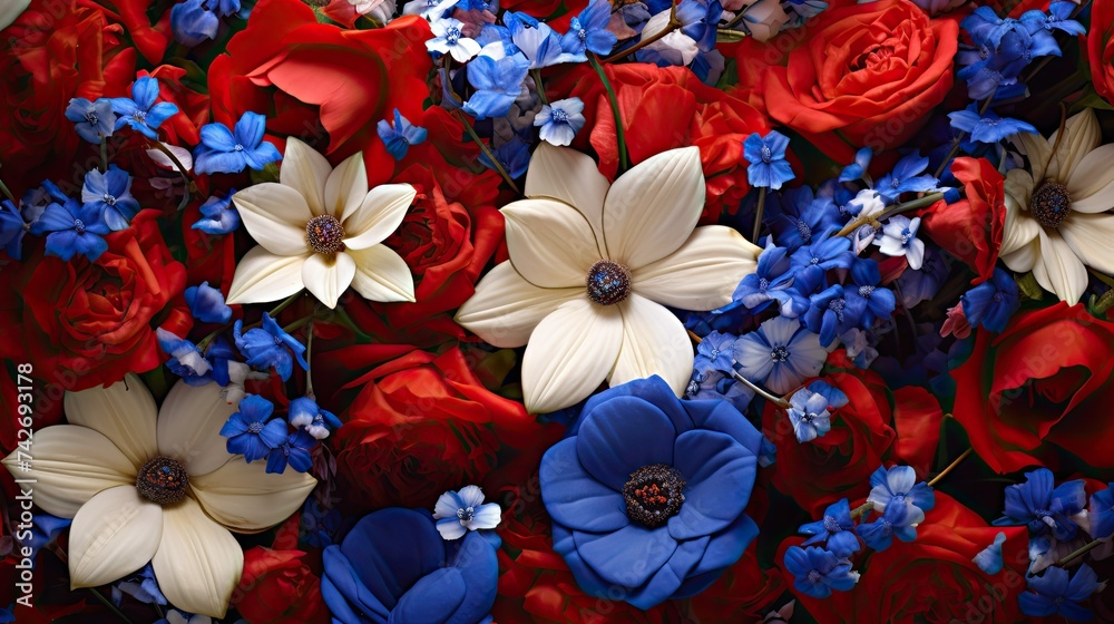 petals red white and blue flowers