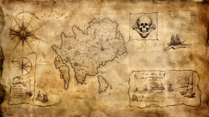 compass pirate treasure map elements