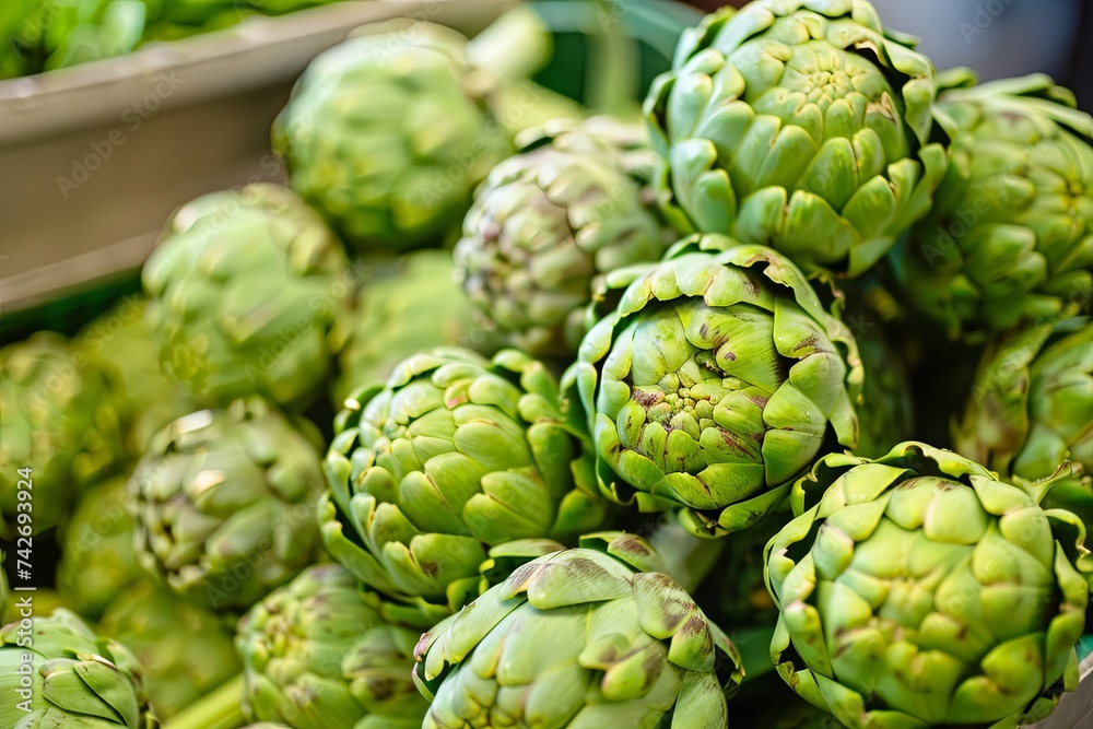 Obraz premium Bunch of fresh artichokes, showcasing their vibrant green color and unique shapes