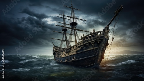 ocean sinking pirate ship