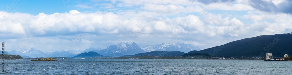 Panorama of Mountains and Fiord around ALESUND, Geirangerfjord, Norway, Europe