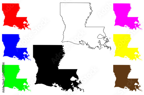 State of Louisiana (United States of America, USA or U.S.A.) silhouette and outline Louisiane, Luisiana or Lwizyan map photo