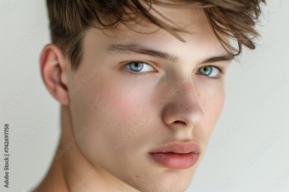 A Russian male model with a front, close-up, portrait, and white background A Russian male model with a front, close-up, portrait, and white background