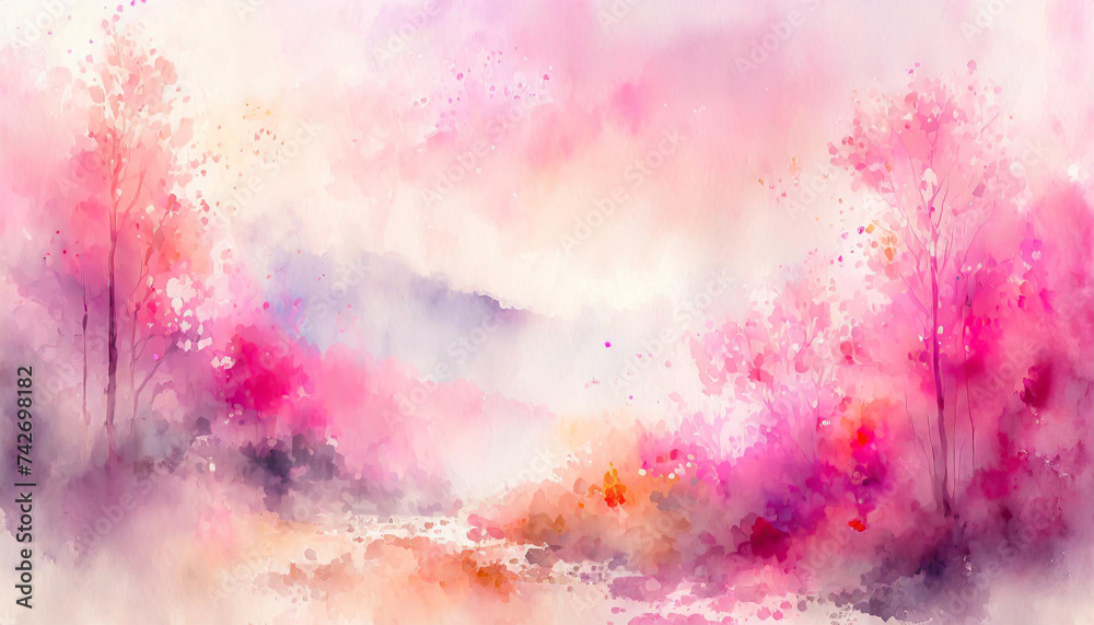 Pink watercolor background painting with abstract fringe and bleed paint drips and drops, painted paper texture design Pink watercolor background painting with abstract fringe and bleed paint drips and drops, painted paper texture design