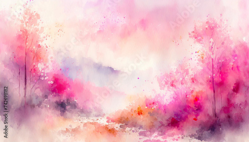 Pink watercolor background painting with abstract fringe and bleed paint drips and drops, painted paper texture design
