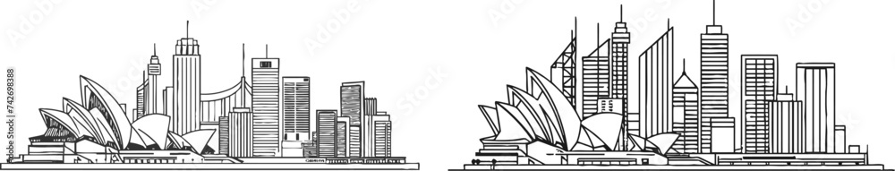 Naklejka premium One line style sydney city skyline. Simple modern minimalistic style vector