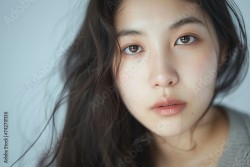 Korean model in her 20s, beauty model, cosmetics model, high key photo, extreme close-up shot