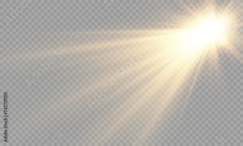 Vector transparent glowing effect sunlight special lens flare light effect. Sun, Sunrays, and Glare. Gold Flare and Glare. PNG