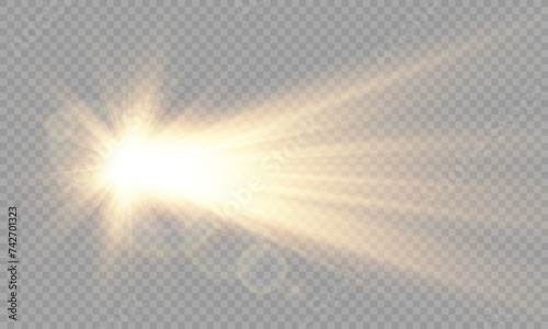 Light Vector with Sun Glare. Sun, Sunrays, and Glare. Gold Flare and Glare. PNG 
