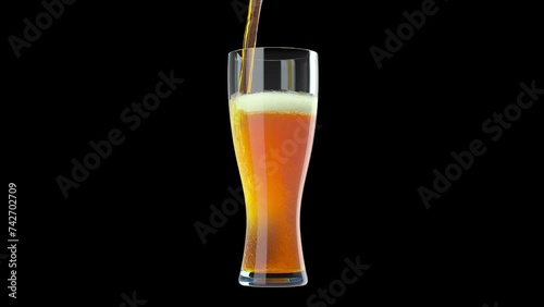 Beer pouring into an aesthetic curvy beer glass in studio lighting fully isolated with an alpha channel
