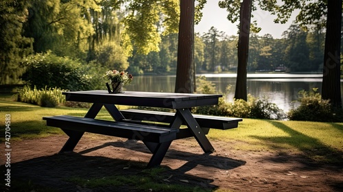 patio black picnic table In photo