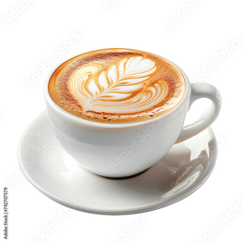 Latte art, Coffee cup isolated on transparent background. Coffee cup beverage, cafe breakfast illustration © jirayut