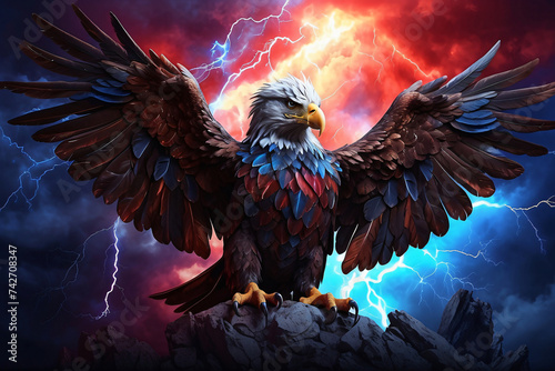 eagle with red blue lightning background