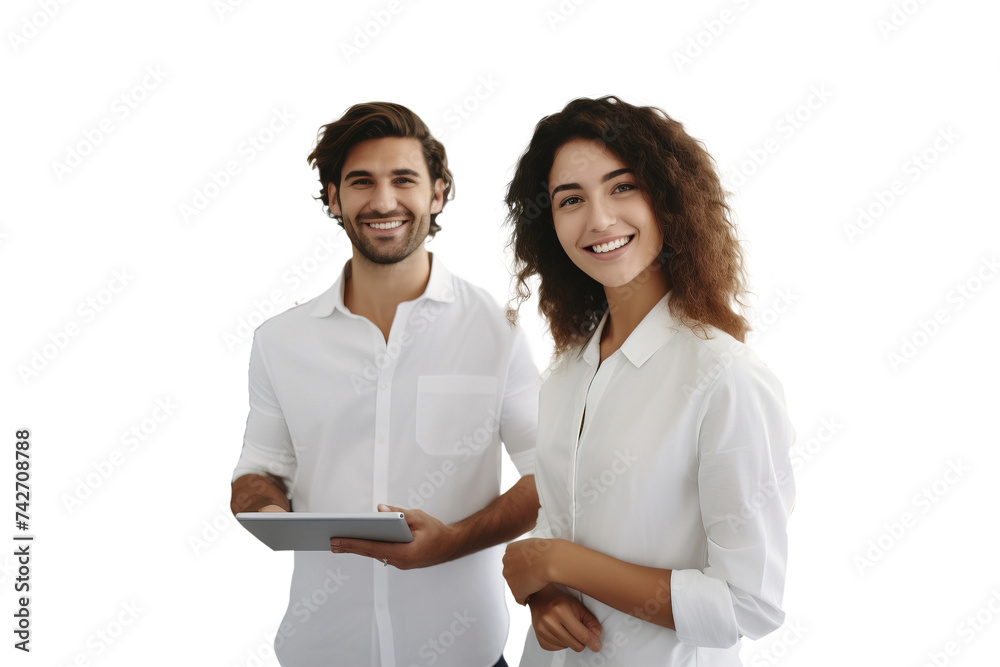 People in office management positions, wearing formal clothes, use a tablet. This is a positive thing.
People in office management positions, wearing formal clothes, use a tablet. This is a positive thing.