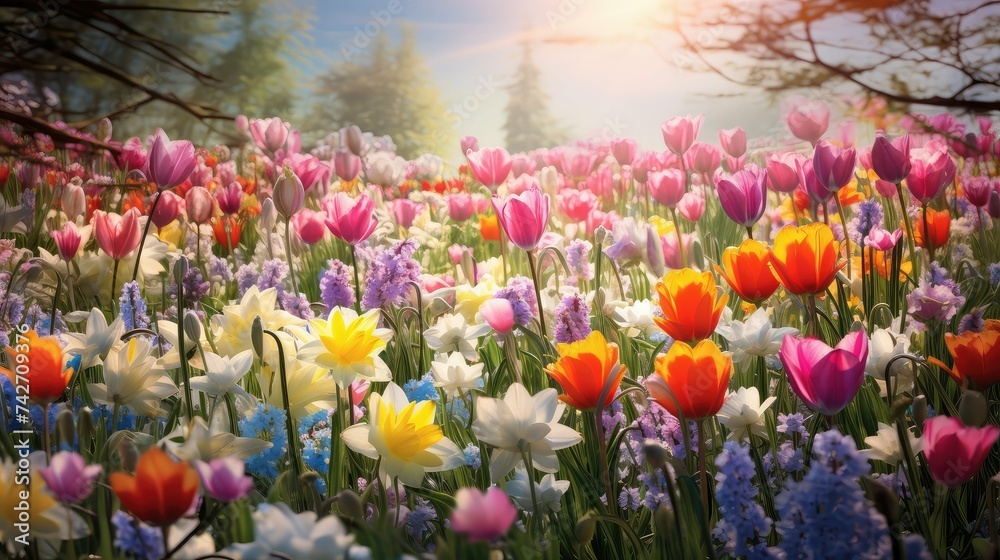 bloom spring flowers invite - obrazy, fototapety, plakaty 