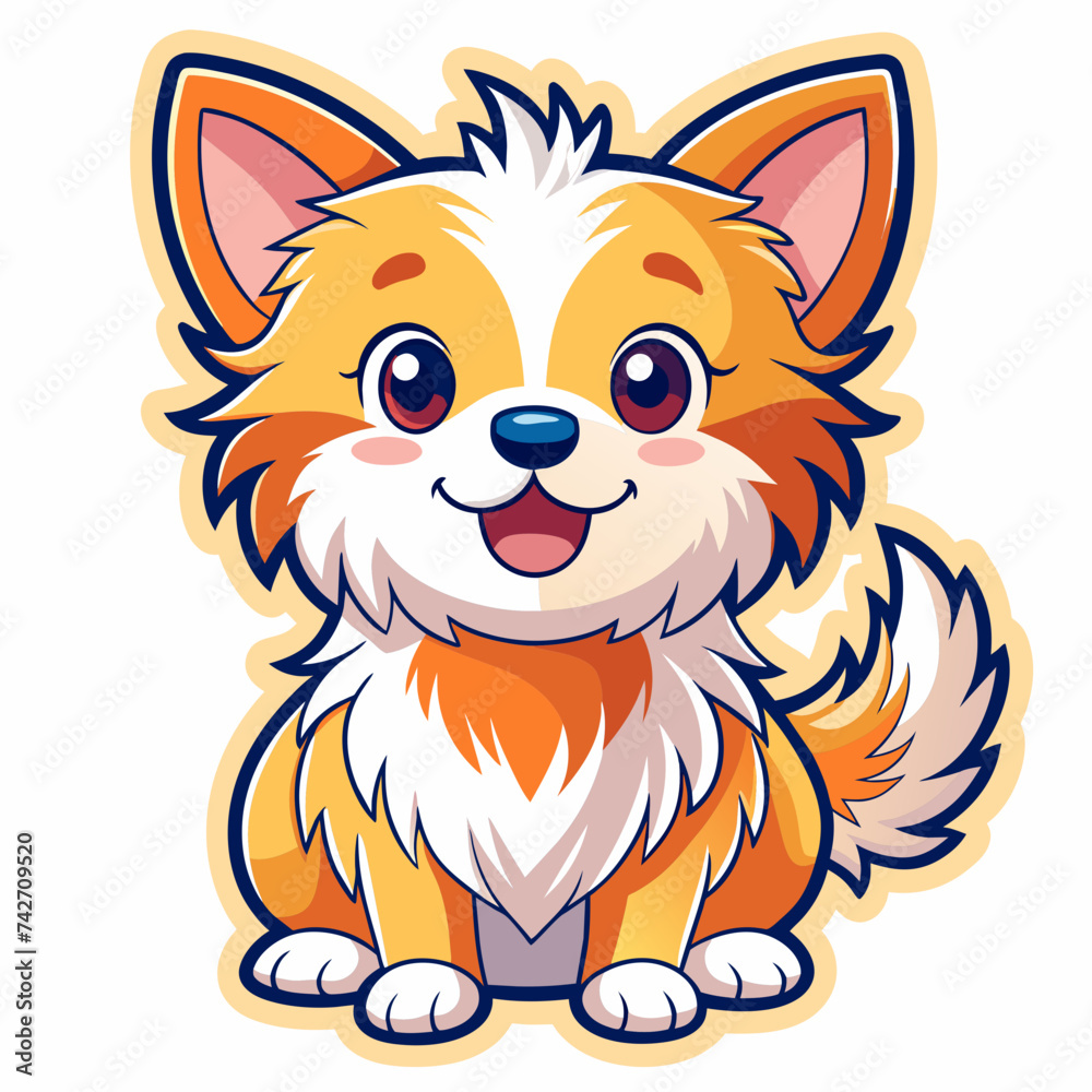 Joyful Cute Little Dog Sticker Design with Vector Joyful Cute Little Dog Sticker Design with Vector
