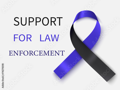 Blue and black ribbon. Concern of Police Survivors and ocular melanoma awareness symbol. Vector illustration.